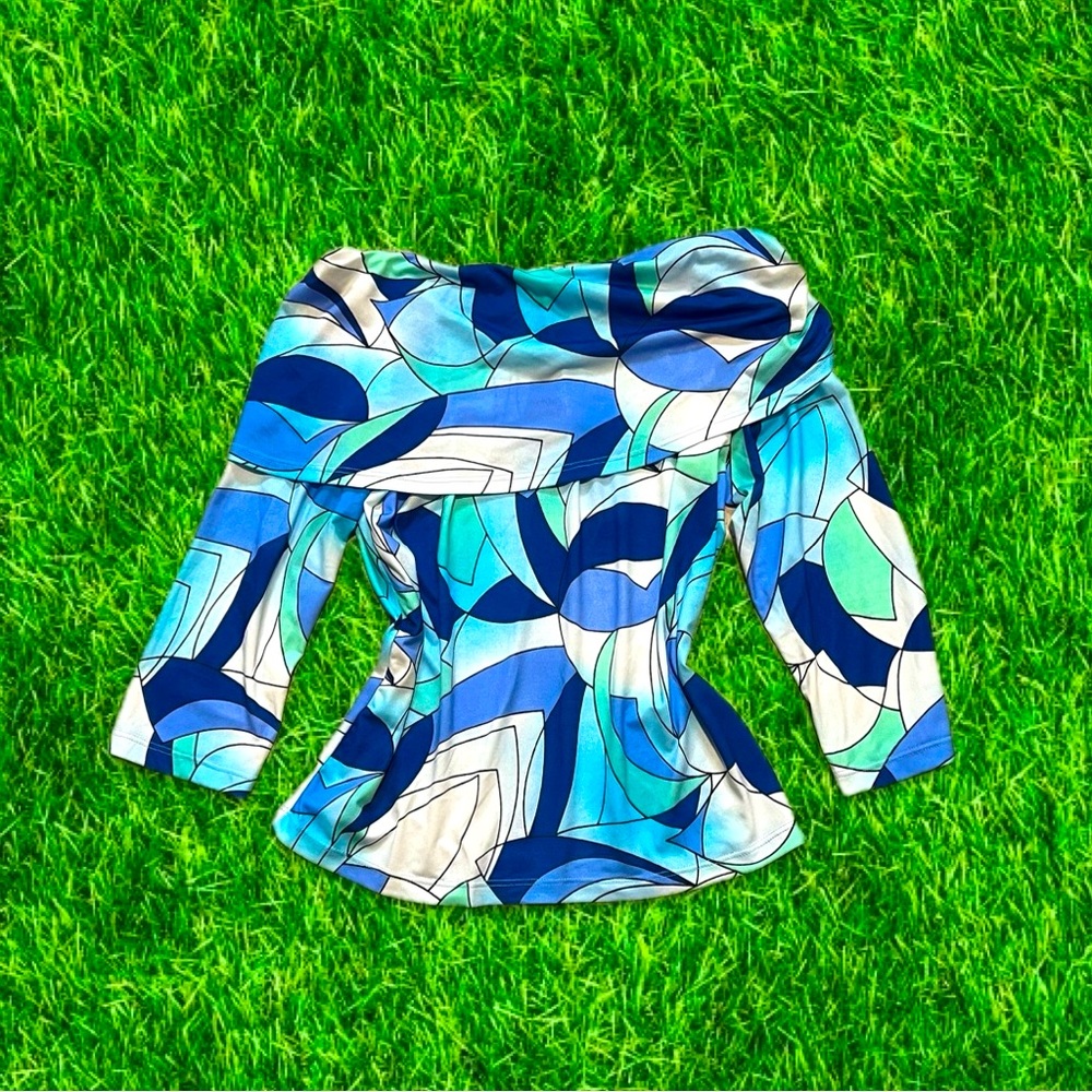 vtg y2k funky print fold over neckline top
